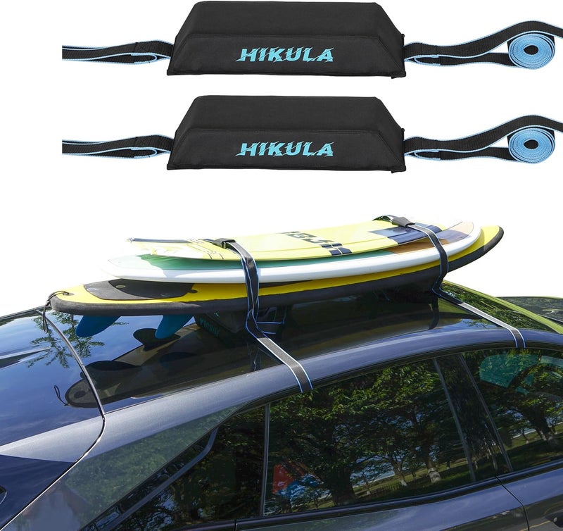 HIKULA Surfboard Roof Racks - Premium Surfboard Car Rack Padded Systems for Surf Board Paddle Board & SUP, No Scratch Buckles and Extra-Wide 1.5 in Straps, Easy Setup Any Car, Carries up to 3 Boards - Image 1